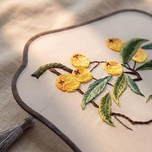 QIZUOLIFE Embroidery Fan Kit with Tutorial Videos, Loquat Pattern - style: Loquat