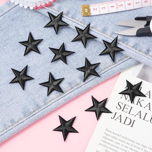PAGOW 30 Pcs Black Star Iron on Patch, 1" Sew on Star Embroidered Patches - color: 30 Black