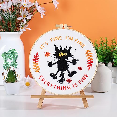 Louise Maelys Everything is Fine Embroidery Kit for Beginners Cat DIY - color: kit-22