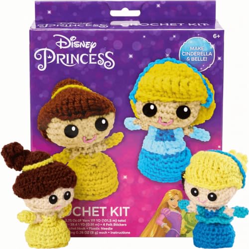 Disney Princess Crochet Kit for Beginners - Cinderella & Belle Craft Kit - color: Cinderella and Belle