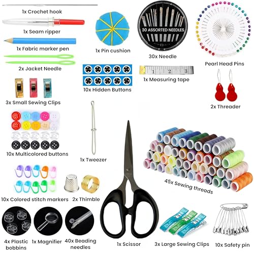 Premium Sewing kit for Adults XL Needle Thread Scissors Yarn Snips Thimble Measuring Tape Pins Buttons Accessories Organizer Adults Beginners Travel Home DIY Quilting Crochet Embroidery Machine Gift