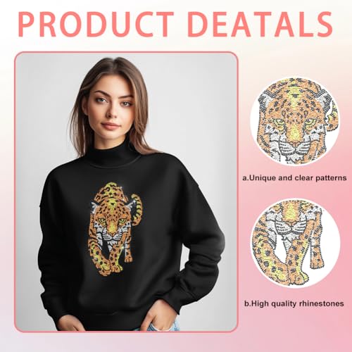 1 Pc Leopard Pattern Rhinestone Iron on Hotfix Transfer Decal, Bling DIY Patch Clothing Repair Applique T-Shirt Vest Shoes Hat Jacket Decor Clothing DIY Accessories - color: Leopard