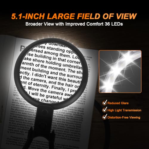 6X Hands Free Magnifying Glass with Light for Close Work, Neck Magnifier