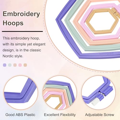 PATIKIL 2 Pieces 4.1" x 3.7" Hexagonal Embroidery Hoops, Adjustable Cross Stitch Hoops Ring ABS Plastic Embroidery Frame Punch Needle Hoop for Sewing, Needlework, DIY Craft, Violet - color: Violet, size: 4.1" x 3.7"