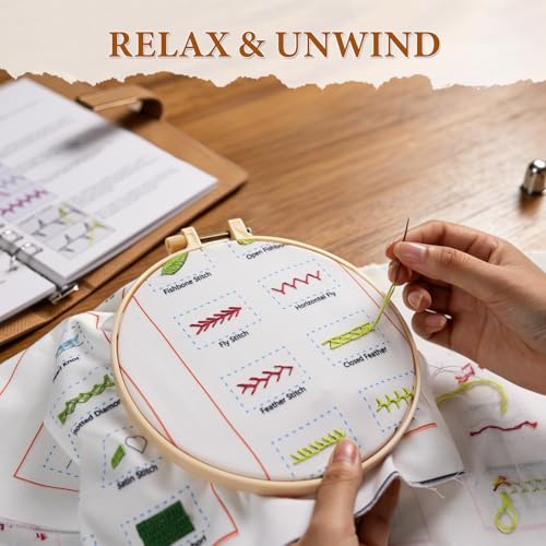 Ogioxam Embroidery Stitch Book Kit for Beginners, Hand Embroidery Kits for Adults, Embroidery Book Kit for Beginners - color: 6 pages
