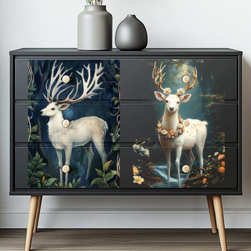 6 Sheets Forest Deer Rub on Transfers for Furniture Vintage Floral Rub on Transfer Sticker for DIY Crafts Iod Transfers Stickers for Wood Dresser Glass Window Decals Waterproof 6"x12" - style: Dreamy Deer