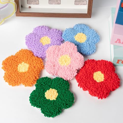 WATINC Punch Needle Coaster Kit - 6 Pattern DIY Craft for Beginners, Flower