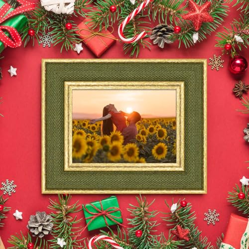 5x7 Picture Frame - Green Fabric & Vintage Gold Border HD Real Glass with Easel for Tabletop/Wall (Family Photos, Cabin Decor 1 Pack) - color: Green-1pcs, size: 5x7