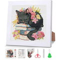 Black Cat Stamped Cross Stitch Kits for Adult Beginner with Wooden Frame - color: Black Cat Flowers