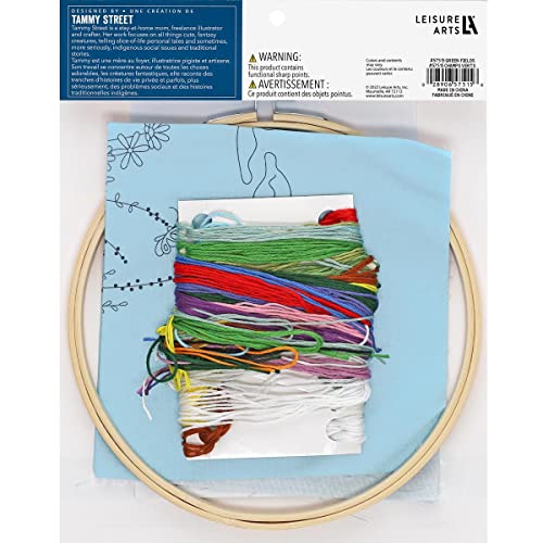 LEISURE ARTS Embroidery Kit for Beginners - Green Fields - Cross Stitch Kit for Adults - Includes 8'' Hoop & Pattern