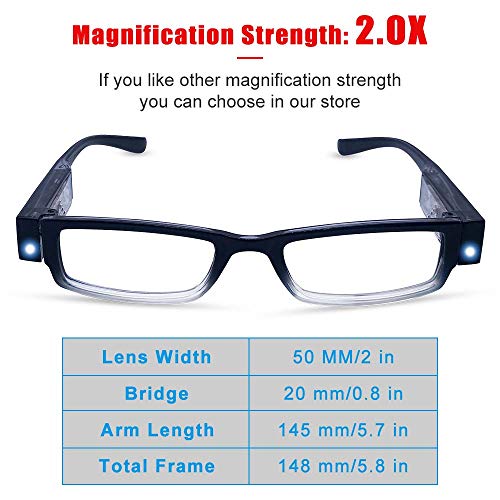 3 Pack Reading Glasses with Lights and Magnifier Reading Glasses with Lights in The Frame Bright Led Readers Magnifying Glass with Light for Men Women Led Readers Eyeglasses+2.0