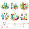BEUNITONE Cactus Embroidery Kit for Beginners, 6PC Succulent Plant Themed Needlepoint Kits for Adults with Hoops, Threads, Needles, Instructions and Full Kits, DIY Home Decor Craft Gift for Adults - style: Cactus