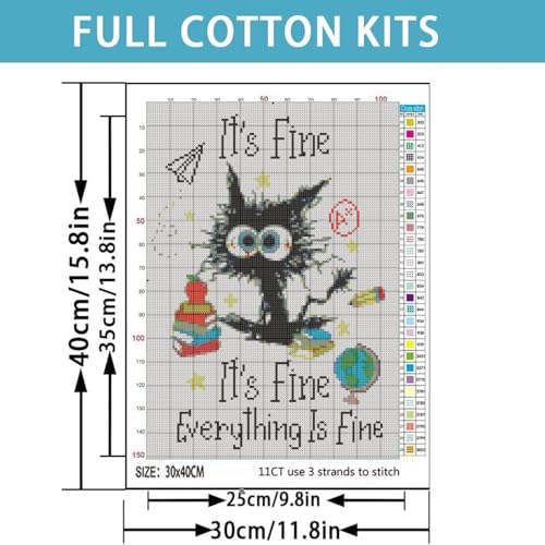 Cat Stamped Cross Stitch Kits for Beginners,Inspirational Quotes 12x16in - color: cross stitch-1105-1