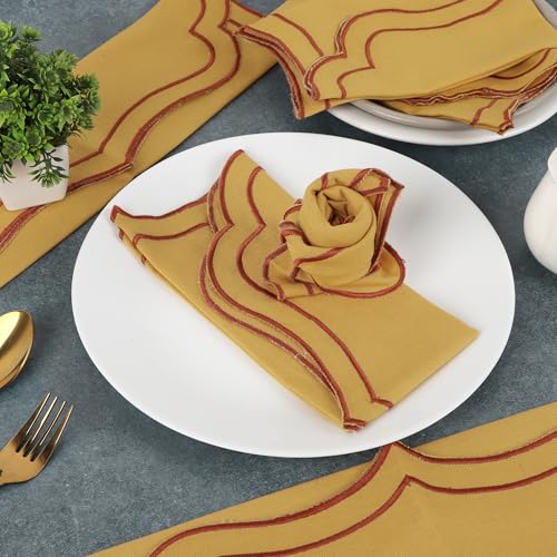 NATURALCRAFT Scalloped Cloth Napkins 18x18 in - Gold Edges Rust - color: Gold Napkin With Rust Edges, size: 18" x 18" (Set of 4)
