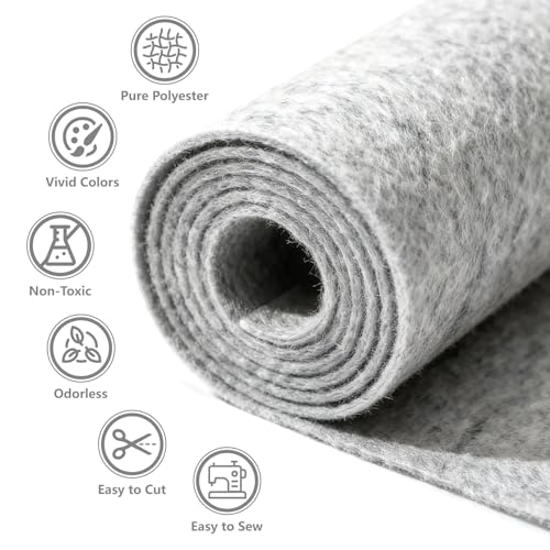 Grey Stiff Felt Sheet 36'' X 36'', 1mm Large Felt Fabric Sheet for Crafts - color: Grey