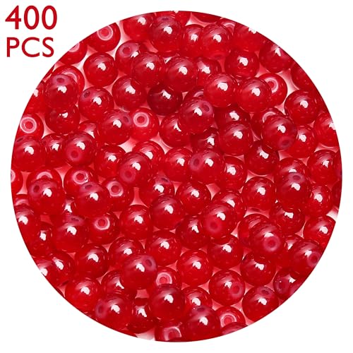 400PCs 4mm Red Jade Glass Beads Bulk, Round Smooth Hole Glass Crystal Beads for Jewelry Making, DIY Bracelets, Necklaces, Bag Charms, Keychains and Craft Projects - color: Jade Red, size: 4MM
