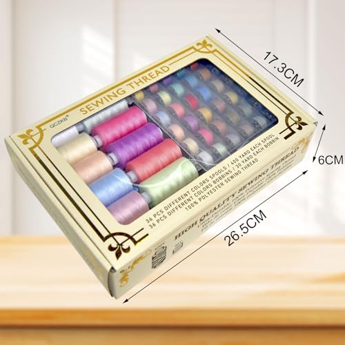 72Pcs 36 Colors Prewound Metal Bobbins and 36 Colors Sewing Thread Spools for Hand & Machine Sewing, Emergency and Travel, DIY and Home(Morandi Color) - color: Morandi color