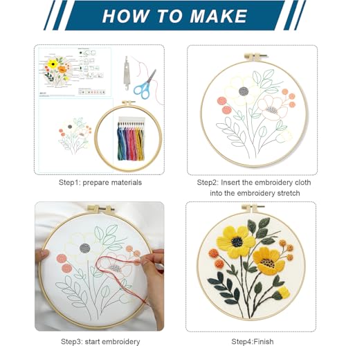 Zhenqing 4-Piece Floral Embroidery Kit for Beginners - Complete Set with Printed Cotton Fabric, Hoop, Threads & Tools (C0155) - color: C0155