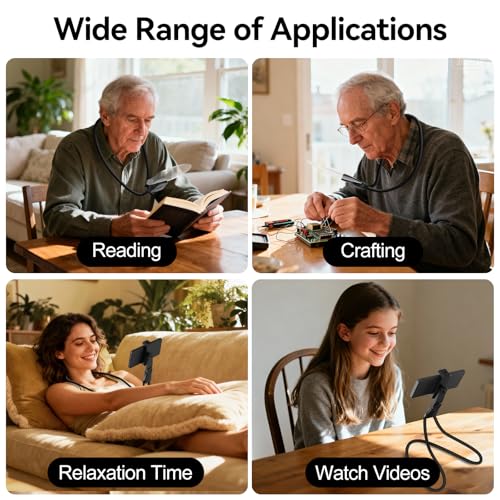 2 in 1 Hands Free Magnifying Glass, Desktop Cell Phone Stand, 10X 20X Magnifying Glass for Reading, Flexible Lazy Bracket DIY Free Rotating on Table, for Sewing, Cross-Stitching