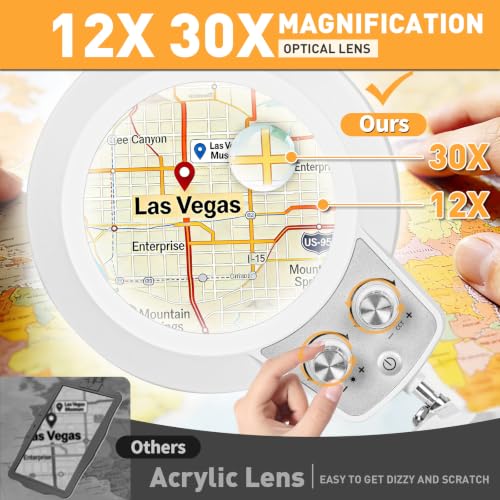 4In1 Floor Magnifying Lamp with Light, 12X 30X Glass Magnifier Black - color: White, size: 12x 30x