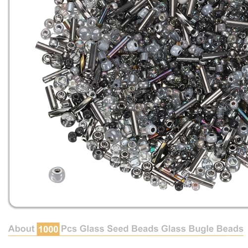 uxcell Mixed Glass Seed Beads 2-7mm Mini Loose Bugle Gray 1000Pcs - color: Gray, size: 2-7mm