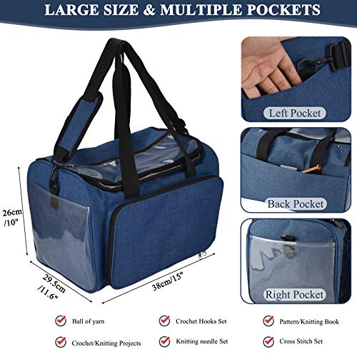 Coopay Large Knitting Bag Yarn Bag for Crochet, Yarn Tote Storage Organizer Portable Individual Compartments for Carrying Unfinished Project, Crochet Hooks Needles Accessories - color: Navy Blue