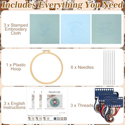 Mindsoft 3 Set Needlepoint Kit for Beginners with Hoop,Cowboy Possum - style: Cowboy Possum