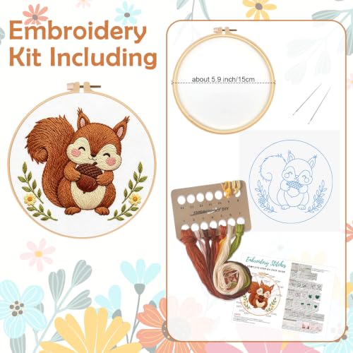 Nuberlic Embroidery Kit for Beginners Stamped Squirrel Needlepoint - color: Squirrel