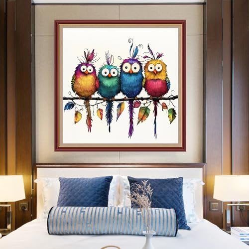 Funchey Counted Cross Stitch Kits for Adults Needlepoint Kits Unprinted Cross Stitching Embroidery Kit 11CT Cross Stitch Supplies&Four Colorful Little Birds 18x18 inch - color: DIYCrafts08