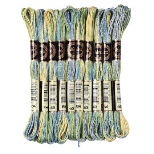 10 Skeins 6 Strands Green Variegated Embroidery Floss Polyester Gradient Cross Stitch Thread Friendship Bracelets Yarn Threads String Bulk for Hand Sewing Jewelry Crafts Bracelet Crochet Diy - color: Light Sea Green