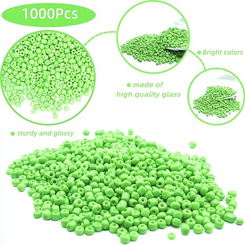1000 Pcs Craft Glass Pony Beads for DIY Jewelry Making, 4mm 6/0 Colorful Bulk Beads for Bracelets, Necklaces, Rings and Earrings (Grass Green) - color: Grass Green