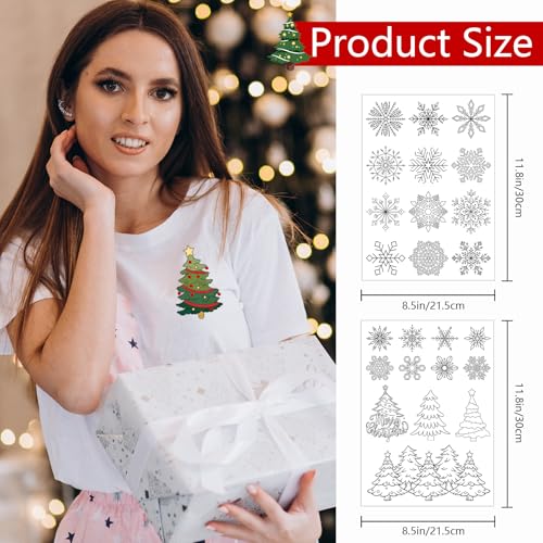 Water Soluble Embroidery Patterns Stabilizers - Rngmsi 4 Sheets Christmas Stick and Stitch Embroidery Paper Wash Away 39 Pcs Xmas Tree Snowflake Embroidery Transfer Paper Stabilizers for Hand Sewing - color: Christmas