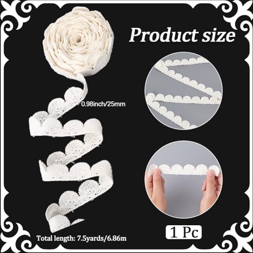 1 Inch White Cotton Lace Roll Ribbon Crochet Eyelet Embroidery Applique Trim Shell Embroidered Scalloped Edge Trimming Bulk for Sewing Making Crafts Dresses Clothes Wedding Home Decor DIY