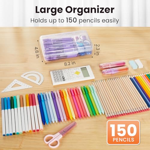 Sooez Plastic Pencil Case Box 6 Pack, Large Crayon Maker Pen Organizer - color: Clear