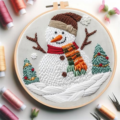 Huacan Embroidery Kit for Beginners Adults, Easy Needlepoint Kits for Adults with Stamped Embroidery Patterns. (Snowman) - style: Snowman
