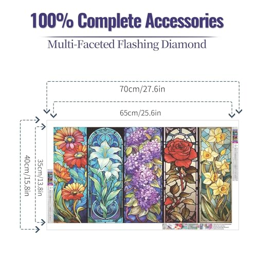 JATOK Diamond Painting Kit for Adults, Stained Glass Flower, 27.5 x 15.7 in - color: Sapphire