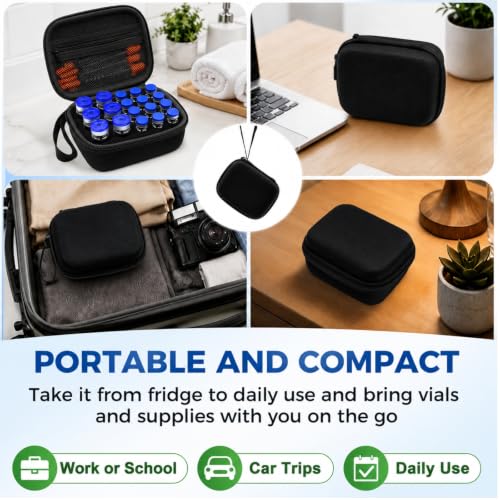 Peptide Case for Fridge, Insulin Vial Case for Diabetics - color: Black-12×(1-3ml)+6*(1-10ml)+10 Caps