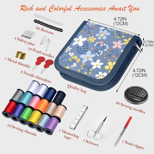 Sewing Kit Gifts for Grandma, Mom, Friend, Traveler, Adults, Beginner, Emergency,Sewing Supplies Accessories with Scissors,Sewing Needles Thimble, Thread etc(Wildflower Light Gray, S) - color: Wildflower Light Gray, size: 1 Pack