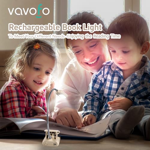 VAVOFO Rechargeable Reading Light, Clip on Book Light for Reading in Bed - color: Khaki