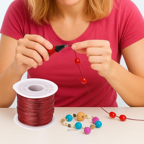 Metallic Cord 218 Yards 1mm Red String Twine Metallic Tinsel Thin Ribbon Rope Red Thread String for Crafts Bracelet Necklace Jewelry Making Gift Wrapping Christmas Ornaments Hanging Decor 2 Roll - style: red