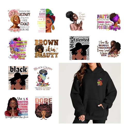 12PCS Natural Hair Empowerment Art Black Women Iron on Transfers - style: BWG004