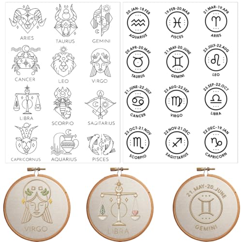 VISSTREE Water Soluble Embroidery Patterns, Zodiac Stick and Stitch Paper - size: Zodiac