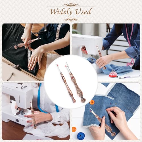 2Pcs Metal Seam Rippers, European Vintage Carved Handle Stitch Ripper, Sharp Seam Ripper Tool for Sewing with Storage Cases, Durable and Handy Crafting Removing Threads Tools (red Copper) - color: red copper