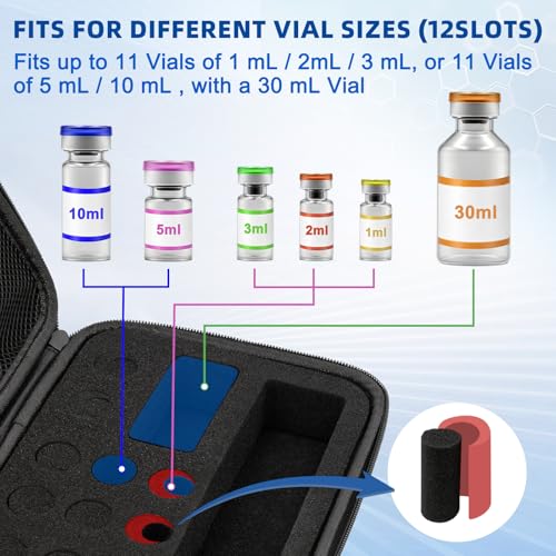 Peptide Case for Fridge Bac Water for Peptides for 3ml 5ml 10ml 30ml Vials - color: Black-11×(1-10ml)+1*30ml