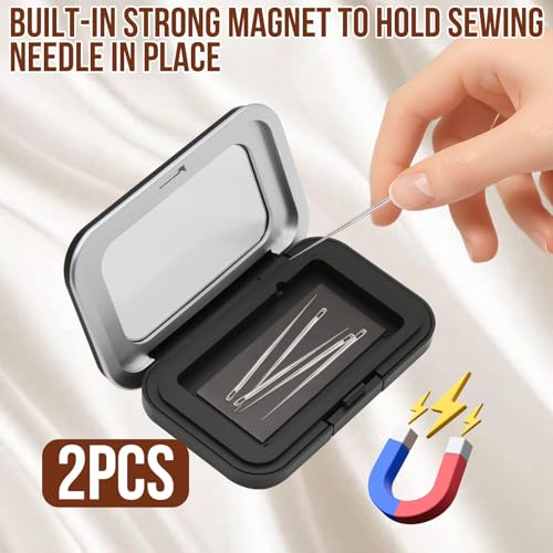 2Pcs Magnetic Pin Holder Box with Transparent Acrylic Lid, Strong Built-In Magnet Secures Pins Under 6.5cm, Sewing Needle Organizer Box with Snap Closure, Craft Supplies Storage Gift for Sewers - color: 2Pcs