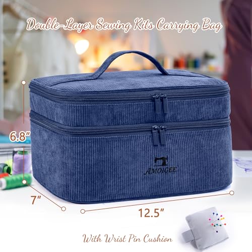 Double-Layer Sewing Organizer Bag with Pin Cushion for Sewing Supplies - color: Navy, size: Style A - Courony