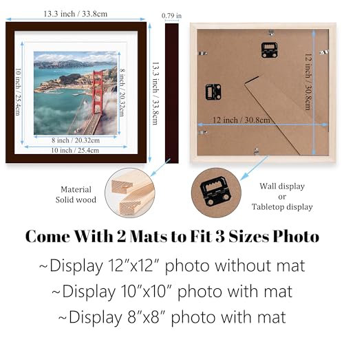 12x12 Wood Picture Frames for Wall Hanging or Tabletop,Diamond Painting Frame Baby Scan Picture Frames with 2 Mats Display 8x8 or 10x10 for Family Walls Decoration,Anniversary,Wedding,Christmas(Brown) - color: Brown, size: 12x12 inch