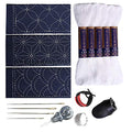 Sashiko kit, Yokota Sashiko Thread, Needles and Template Yume Fukin with Original English Manual, Thimble Sewing Set, Fabric, Japanese Textile (White Thread / Navy Dishcloth)