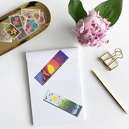 FREEBLOSS 6 Set Cross Stitch Bookmark Kit Scenery Pattern 8''x2.4'' 11CT - style: Scenery