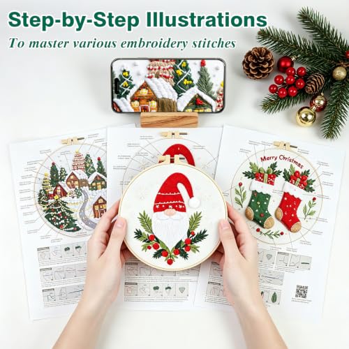Christmas Embroidery Kit, 3 Pack Christmas Cross Stitch Kits for Adult - color: Christmas